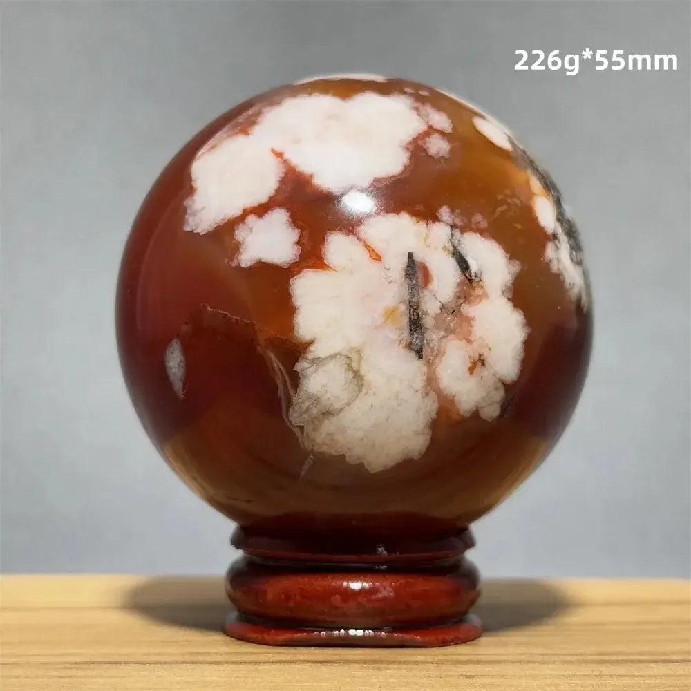 Red Cherry Blossom Agate Sphere with Base | 46mm-62mm
