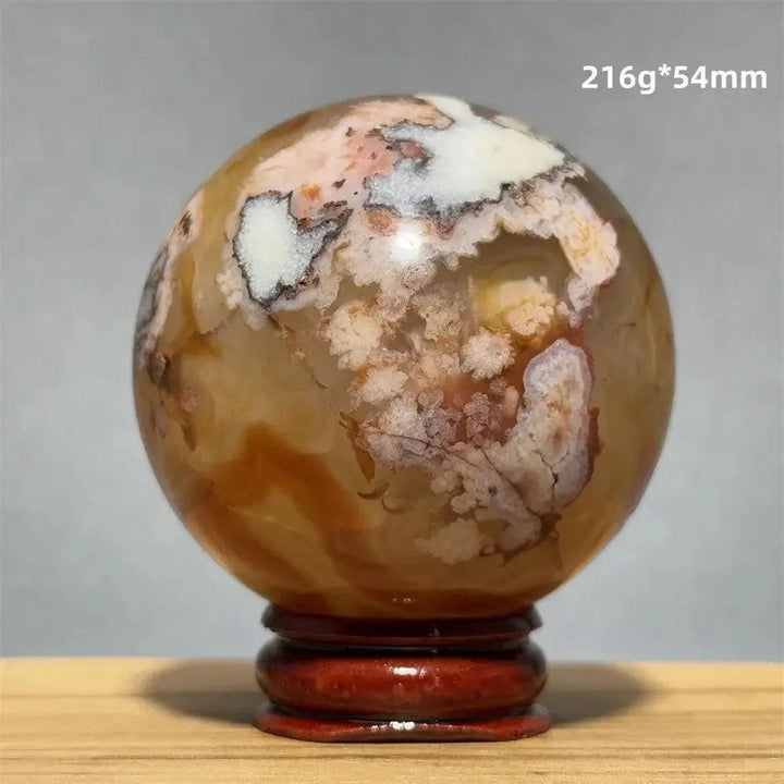 Red Cherry Blossom Agate Sphere with Base | 46mm-62mm