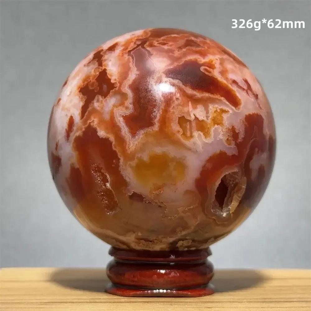 Red Cherry Blossom Agate Sphere with Base | 46mm-62mm