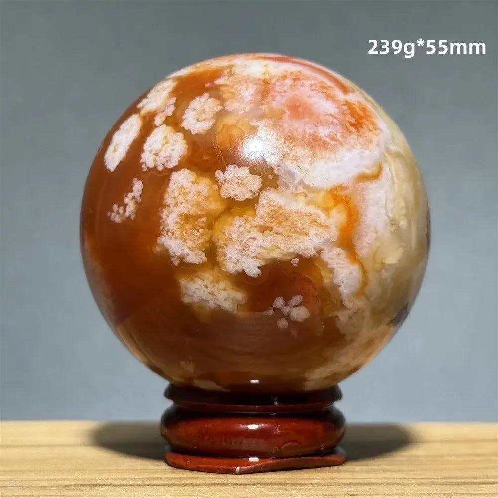 Red Cherry Blossom Agate Sphere with Base | 46mm-62mm