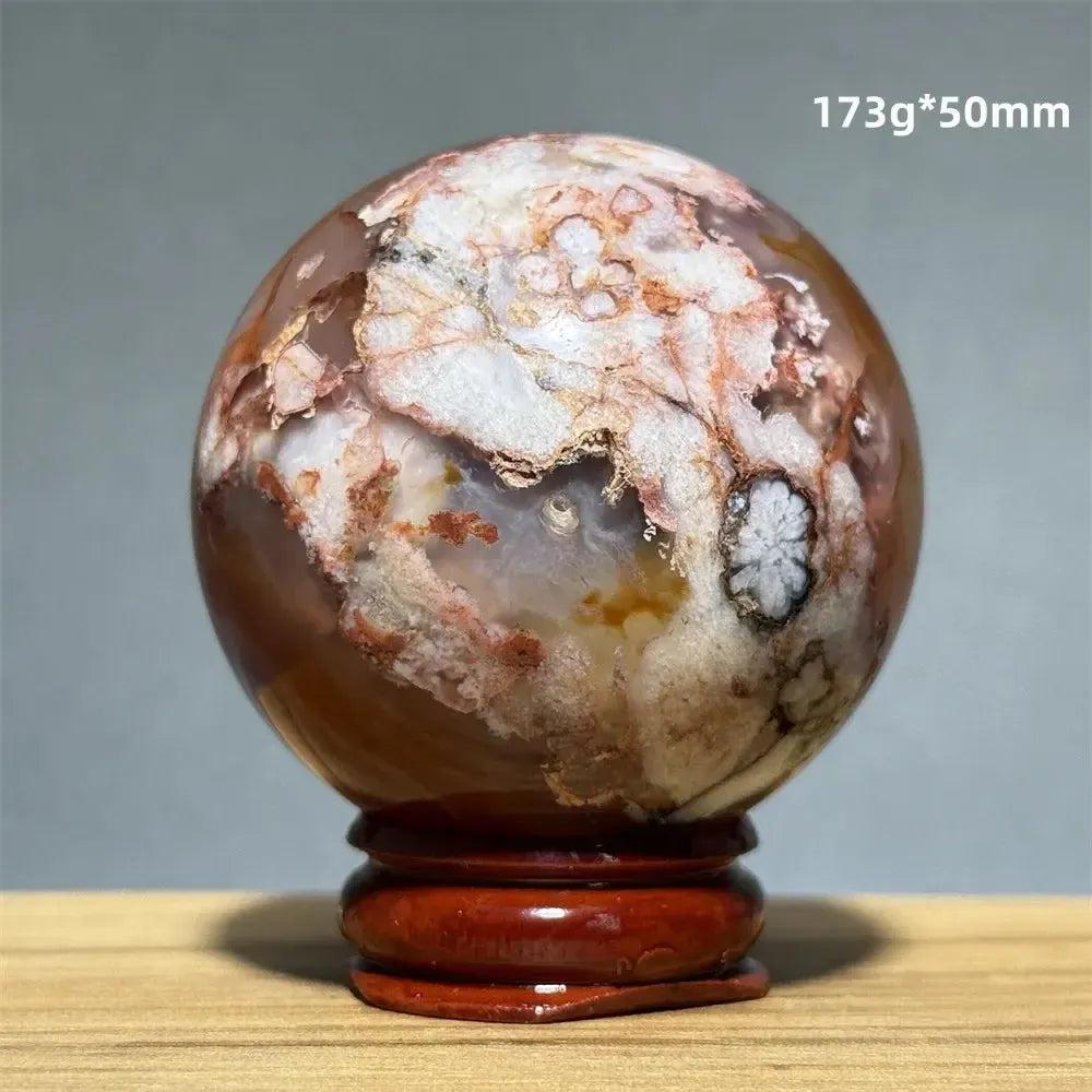 Red Cherry Blossom Agate Sphere with Base | 46mm-62mm