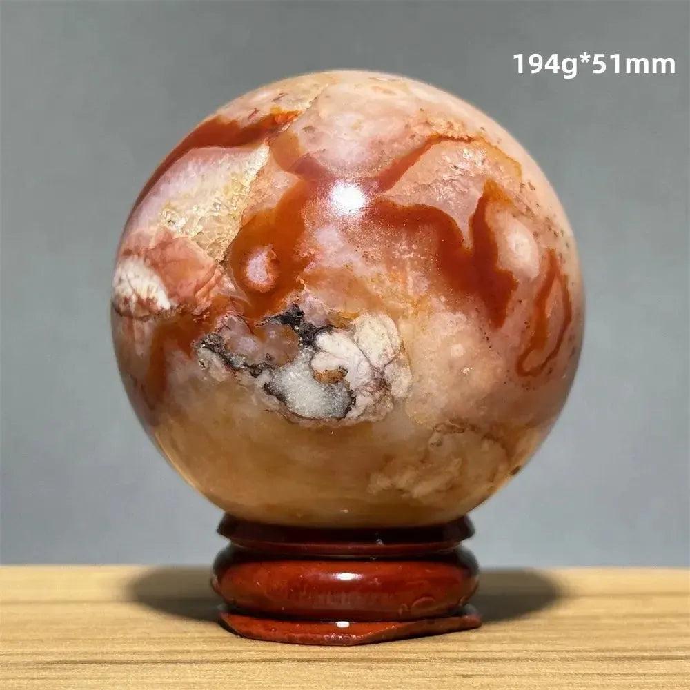 Red Cherry Blossom Agate Sphere with Base | 46mm-62mm
