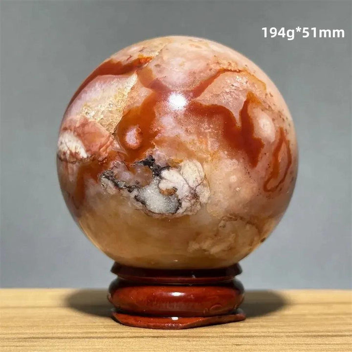 Red Cherry Blossom Agate Sphere with Base | 46mm-62mm