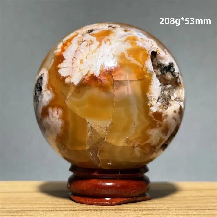 Red Cherry Blossom Agate Sphere with Base | 46mm-62mm