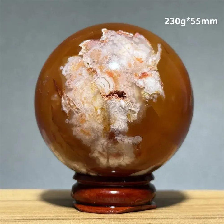 Red Cherry Blossom Agate Sphere with Base | 46mm-62mm