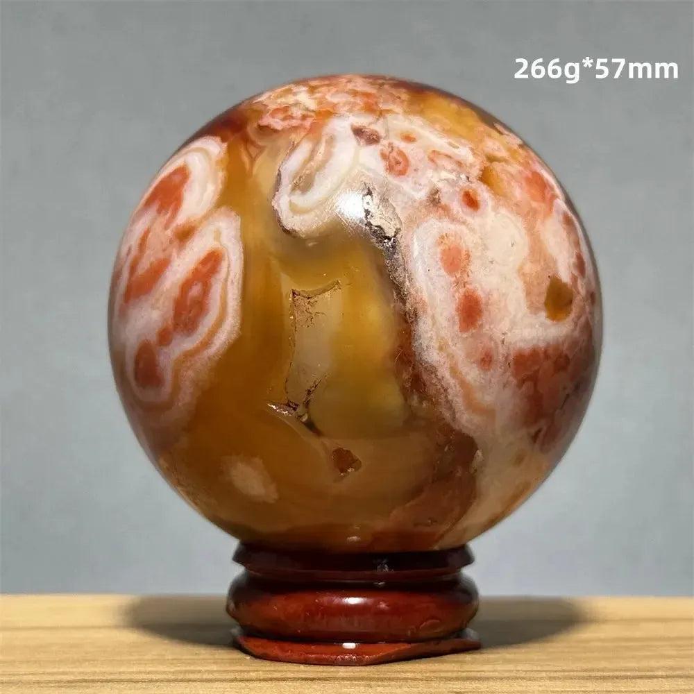 Red Cherry Blossom Agate Sphere with Base | 46mm-62mm