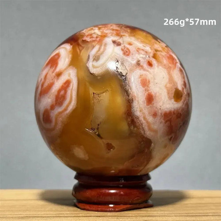 Red Cherry Blossom Agate Sphere with Base | 46mm-62mm