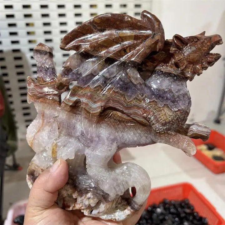 Red Mexican Agate Crystal Carved Dragon Statue