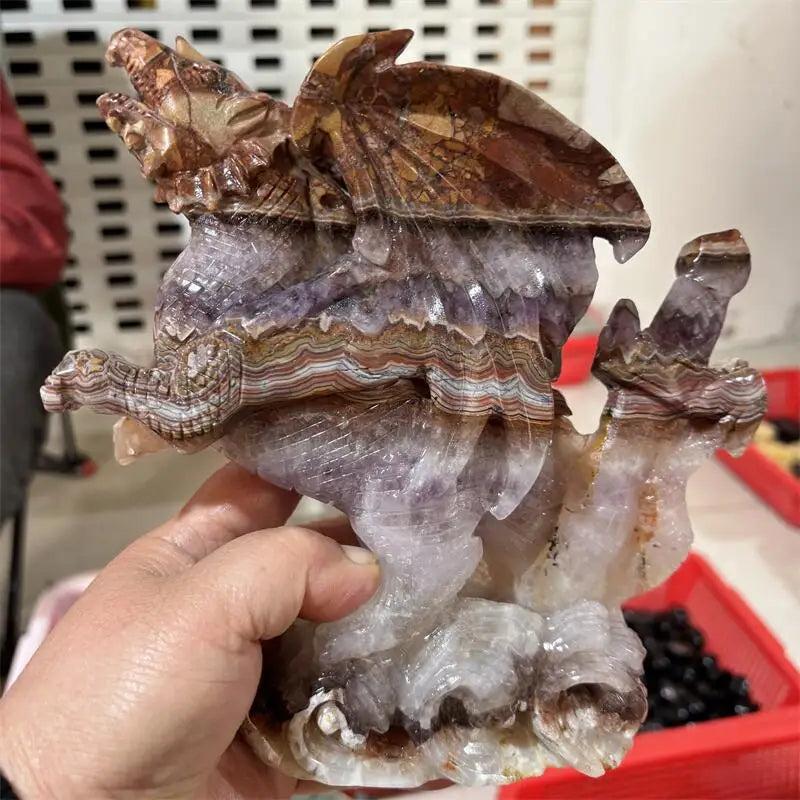 Red Mexican Agate Crystal Carved Dragon Statue