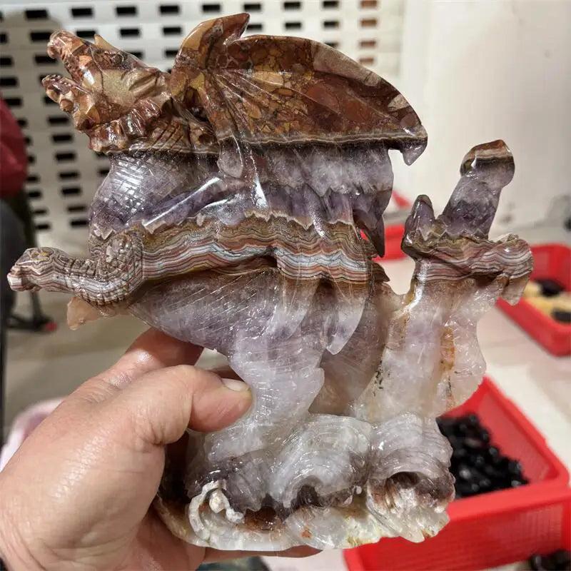 Red Mexican Agate Crystal Carved Dragon Statue