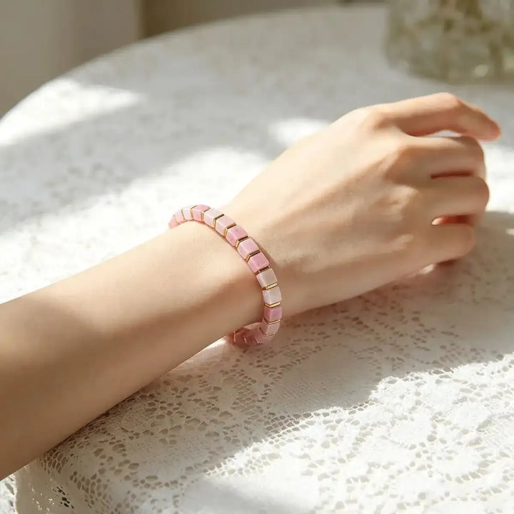 Rhodochrosite Square Bead Bracelet