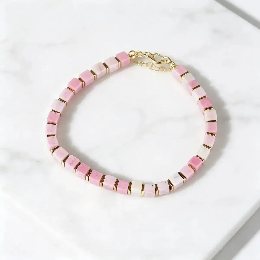 Rhodochrosite Square Bead Bracelet