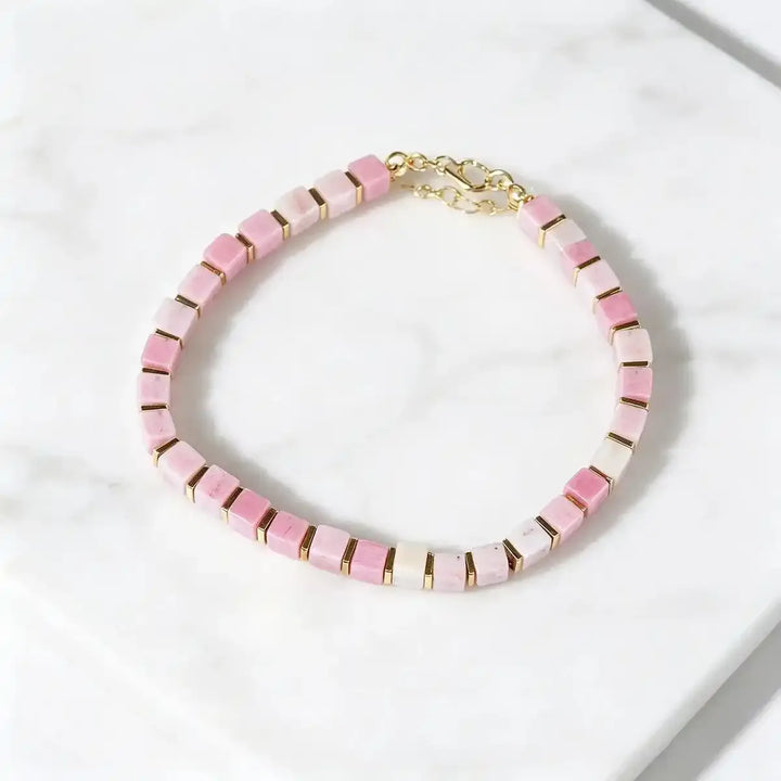 Rhodochrosite Square Bead Bracelet