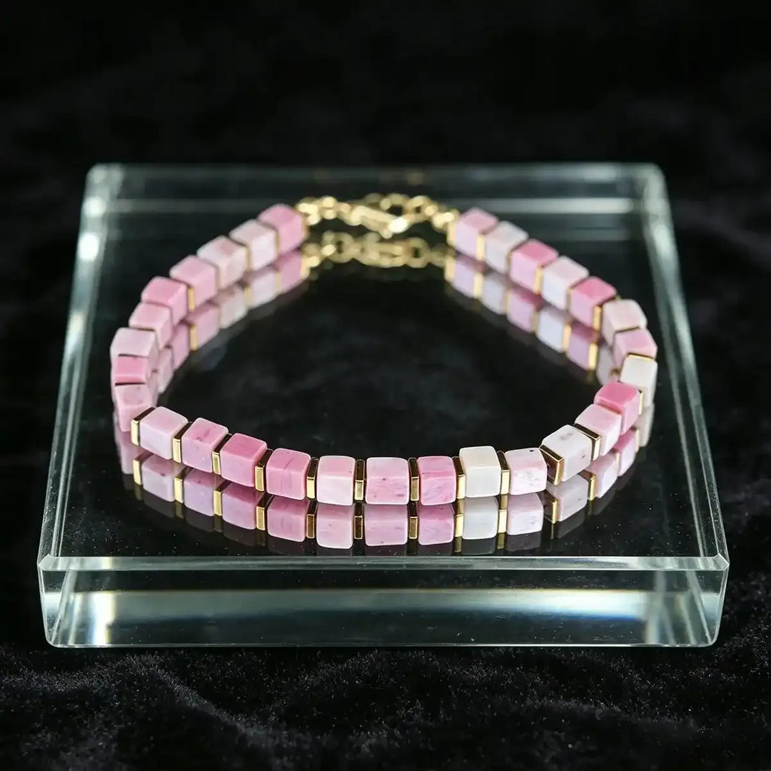 Rhodochrosite Square Bead Bracelet
