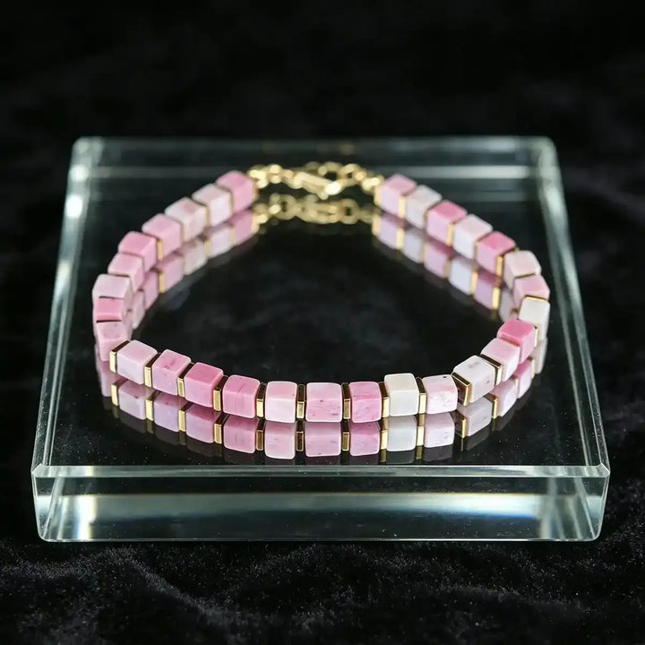 Rhodochrosite Square Bead Bracelet