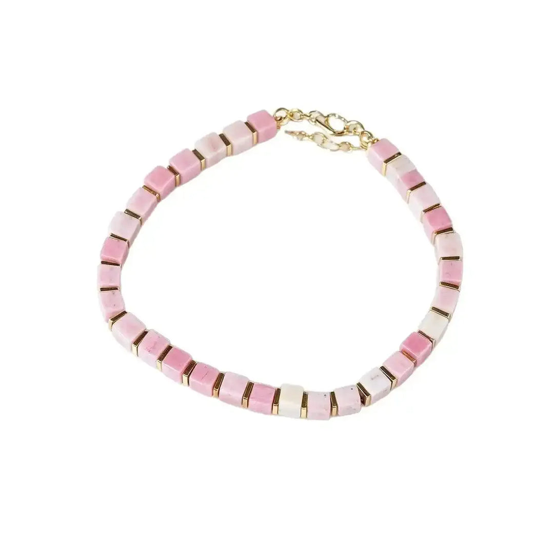 Rhodochrosite Square Bead Bracelet