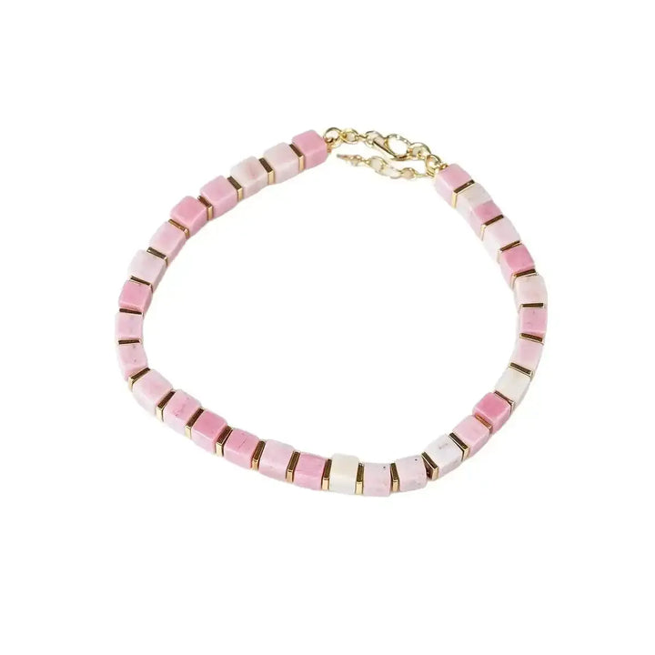 Rhodochrosite Square Bead Bracelet