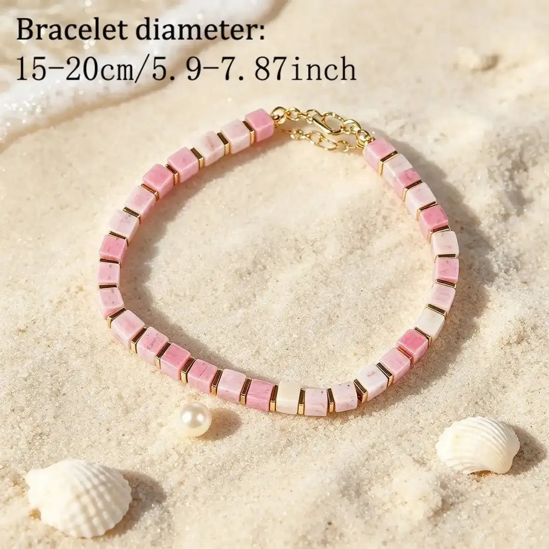 Rhodochrosite Square Bead Bracelet