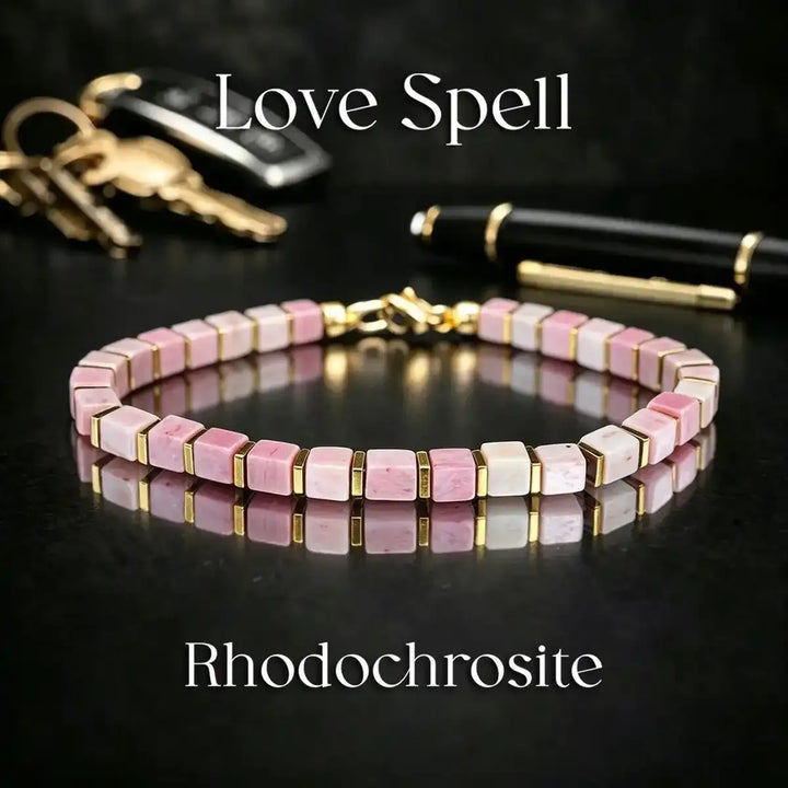 Rhodochrosite Square Bead Bracelet