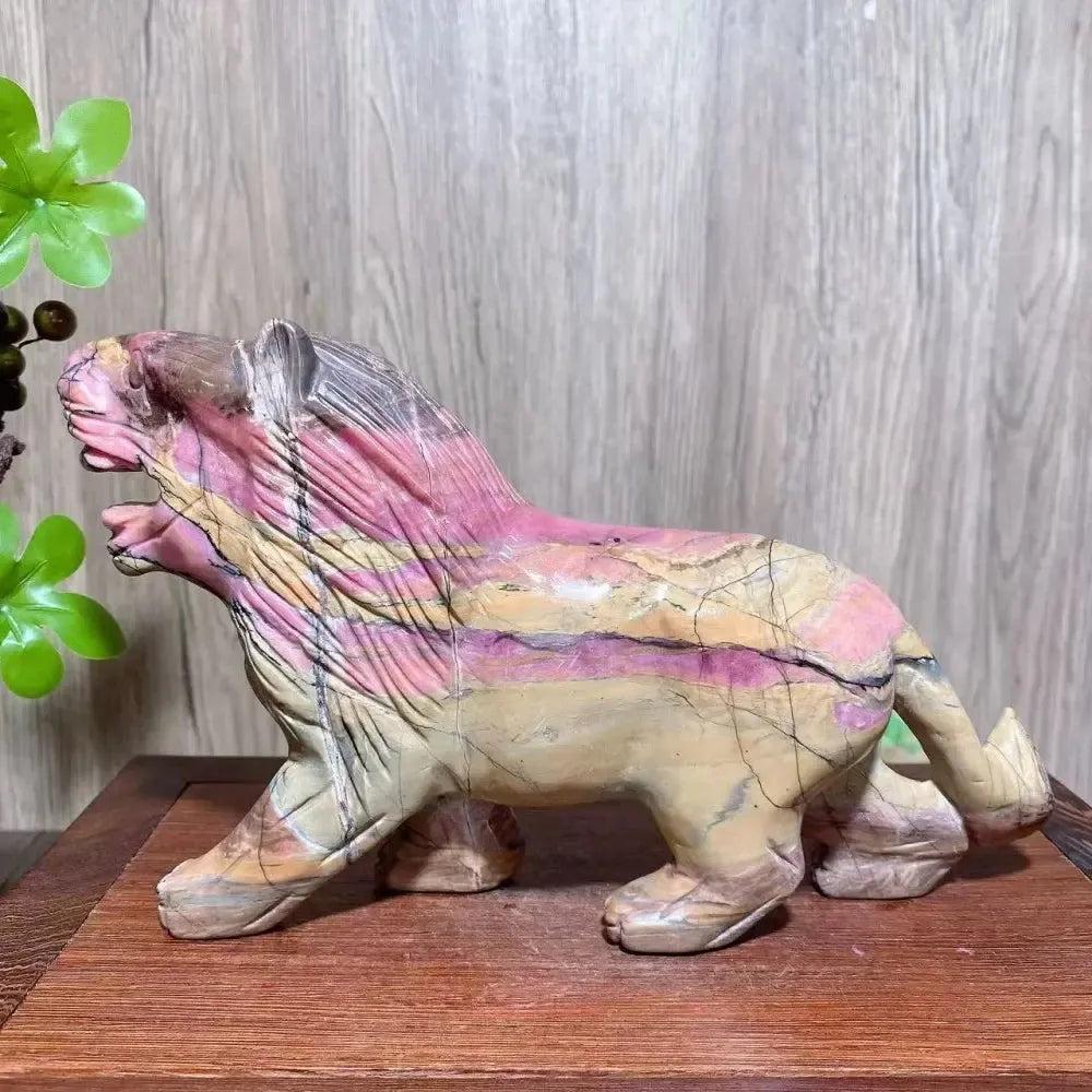 Rhodonite Lion Carving | Hand Carved Crystal Sculpture