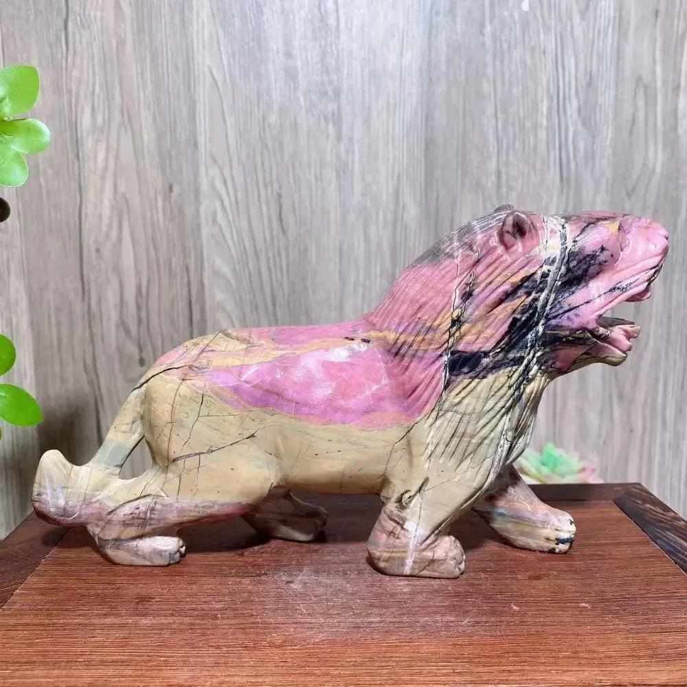 Rhodonite Lion Carving | Hand Carved Crystal Sculpture