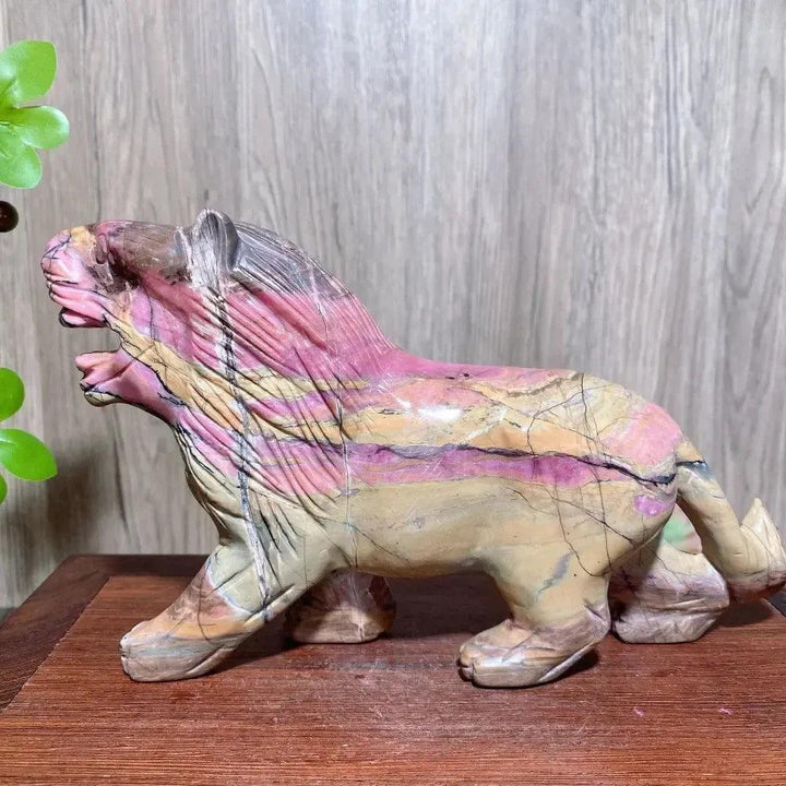 Rhodonite Lion Carving | Hand Carved Crystal Sculpture