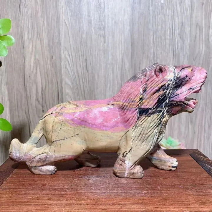Rhodonite Lion Carving | Hand Carved Crystal Sculpture