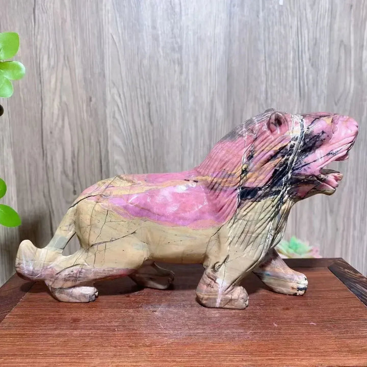 Rhodonite Lion Carving | Hand Carved Crystal Sculpture-Carvings-Ali-1525g 210mm-Crystal Destiny