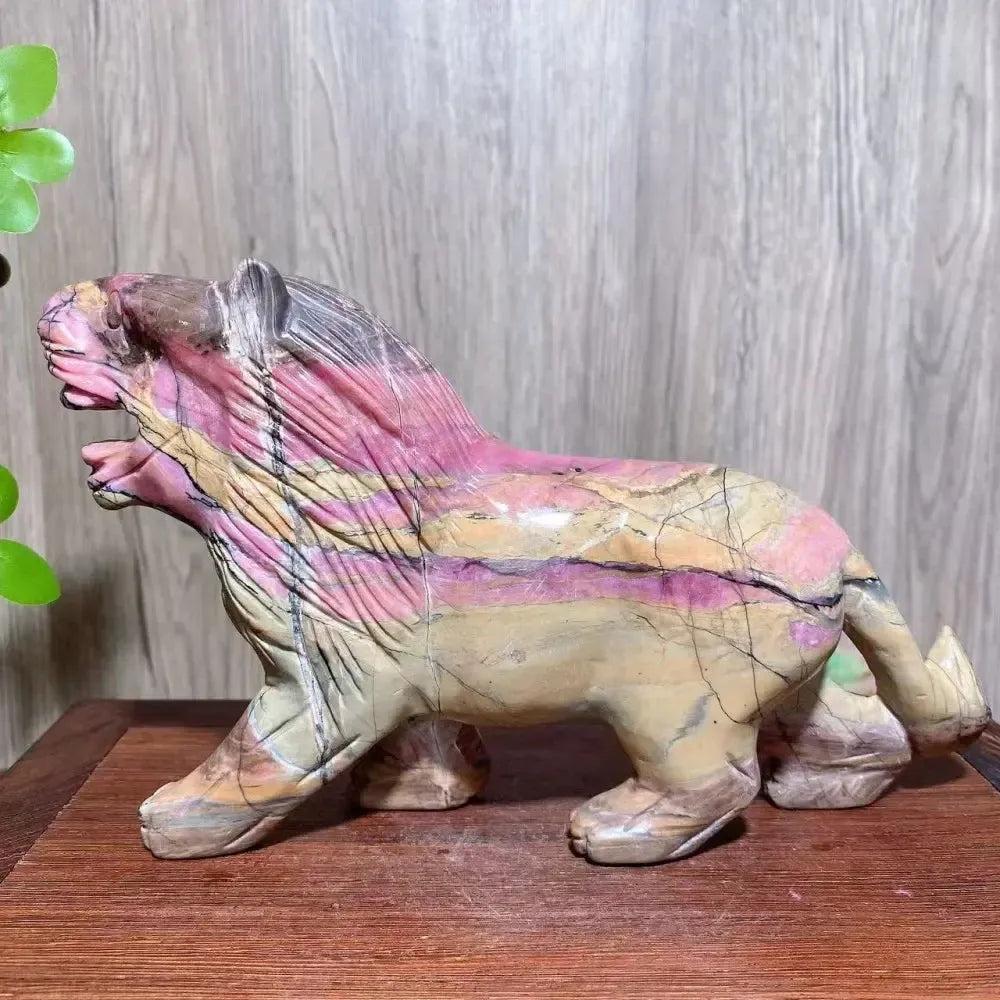 Rhodonite Lion Carving | Hand Carved Crystal Sculpture