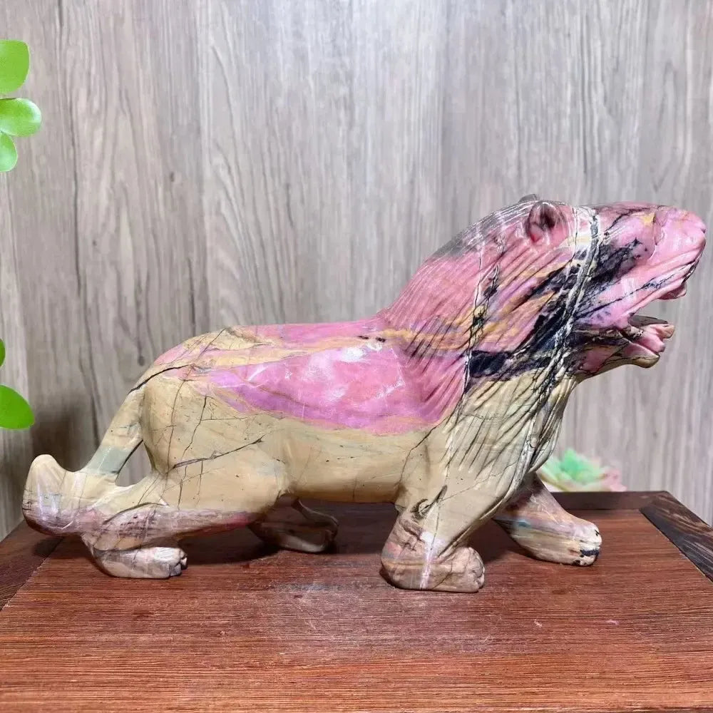 Rhodonite Lion Carving | Hand Carved Crystal Sculpture-Carvings-Ali-1525g 210mm-Crystal Destiny