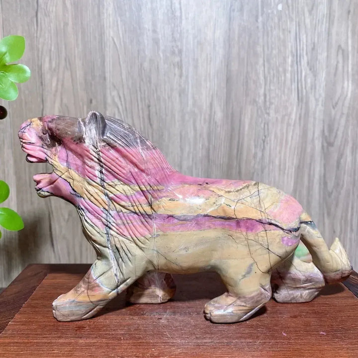 Rhodonite Lion Carving | Hand Carved Crystal Sculpture-Carvings-Ali-1525g 210mm-Crystal Destiny
