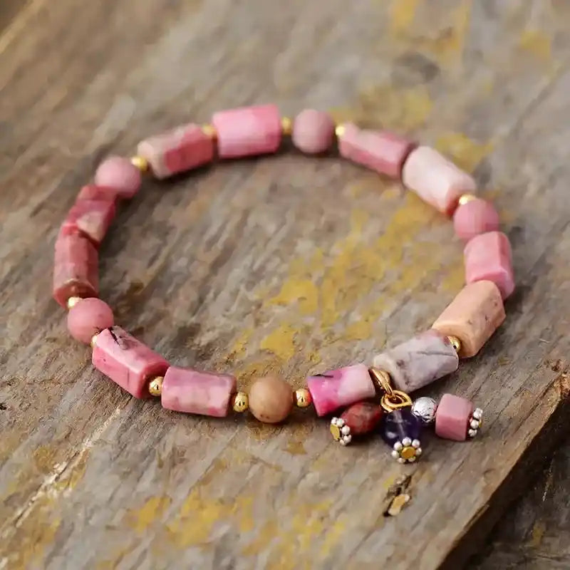 Rhodonite or Amazonite Beaded Stretch Bracelet-Bracelets-Ali-Rhodonite-185mm-Crystal Destiny