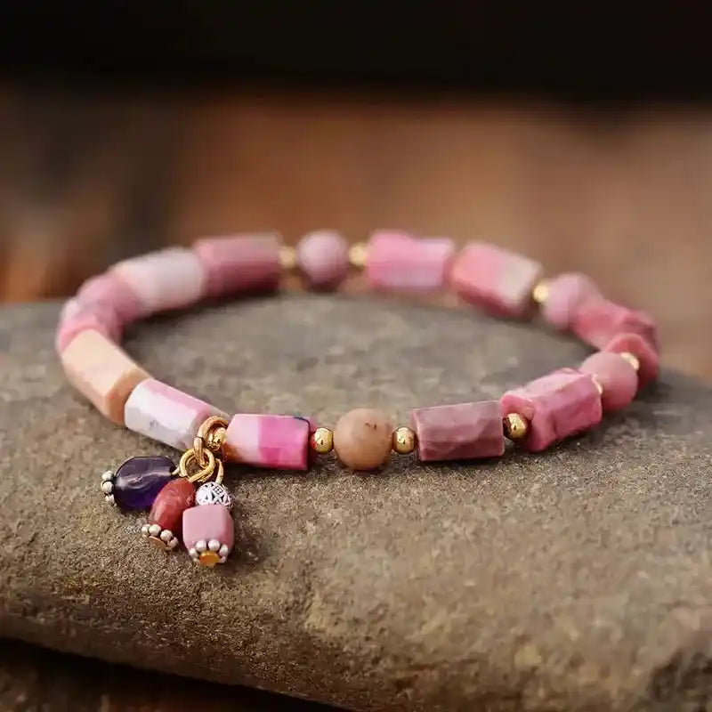 Rhodonite or Amazonite Beaded Stretch Bracelet-Bracelets-Ali-Rhodonite-185mm-Crystal Destiny