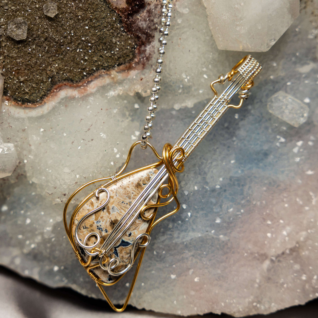 Rhyolite Guitar Wire Wrap Pendant-Wire Wraps-Crystal Destiny-Rhyolite-4.75"-Crystal Destiny