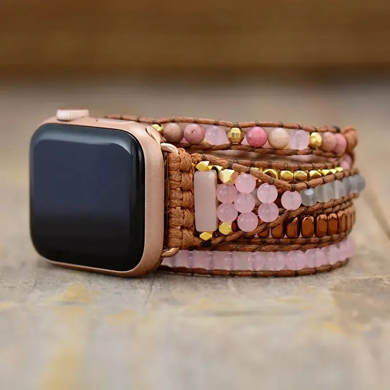 Rose Quartz Apple iWatch Band 5x Wrap-Bands-Ali-38-41MM Watch Plate-Small-Rose Quartz-Crystal Destiny