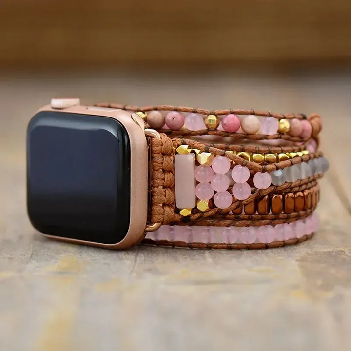 Rose Quartz Apple iWatch Band 5x Wrap-Bands-Ali-38-41MM Watch Plate-Small-Rose Quartz-Crystal Destiny