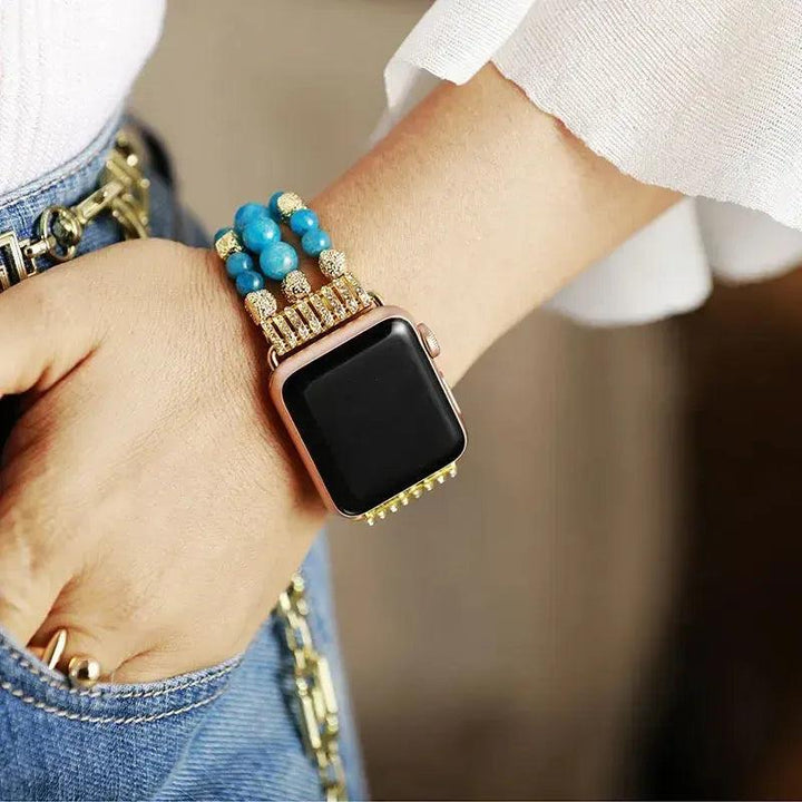 Rose Quartz Apple iWatch Band Beaded Stretchy
