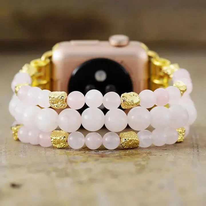 Rose Quartz Apple iWatch Band Beaded Stretchy