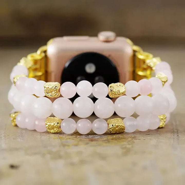 Rose Quartz Apple iWatch Band Beaded Stretchy-Bands-Ali-Rose Quartz-Large-Apple 42-49MM Plate-Crystal Destiny