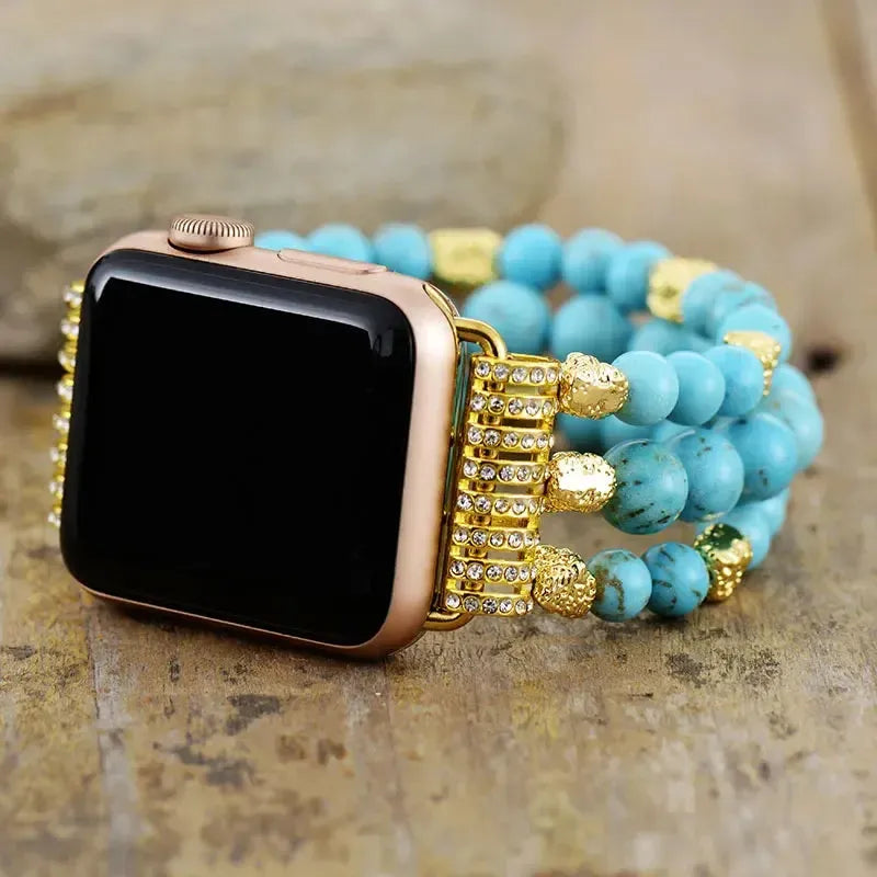 Rose Quartz Apple iWatch Band Beaded Stretchy-Bands-Ali-Turquoise-Large-Apple 42-49MM Plate-Crystal Destiny
