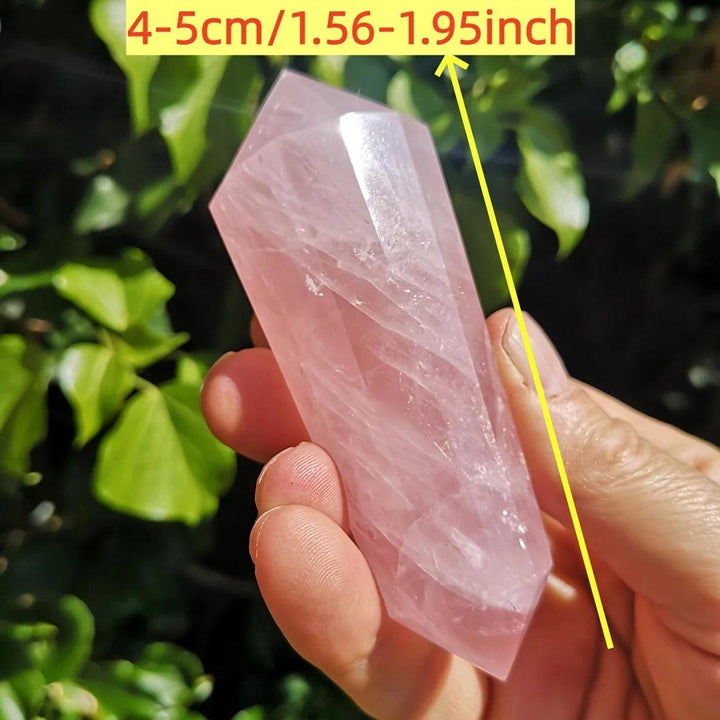 Pink Rose Quartz Crystal Double Point Wand for heart healing, measuring 4 to 5 cm.