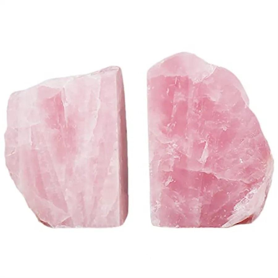 Natural Rose Quartz Crystal Bookend Pair, radiating soft blush tones and gentle, steady energy for love and peace.