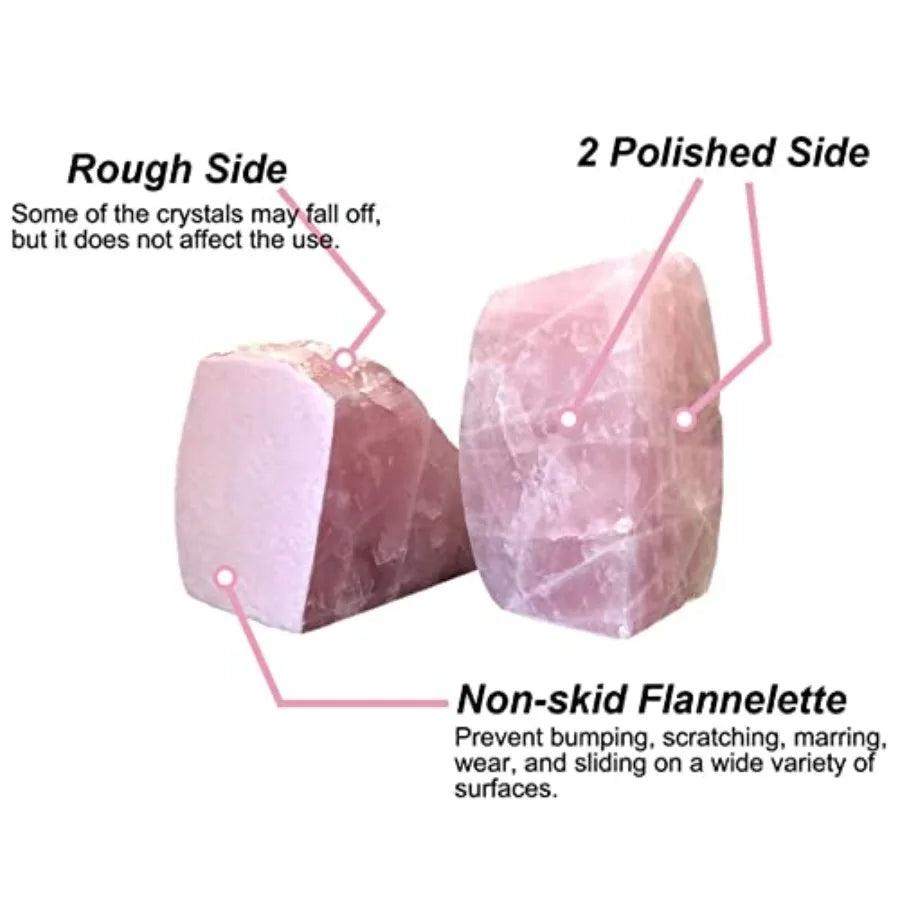 Rose Quartz Crystal Natural Bookend Pair. Soft blush, raw edges, polished sides, non-skid base for love and tranquility.