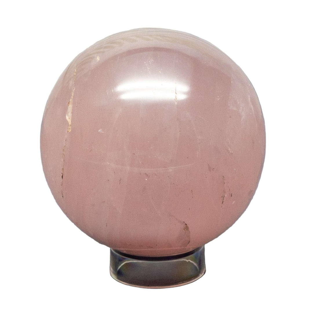 Polished Rose Quartz Crystal Sphere, a soft pink Heart Chakra stone radiating love and warmth.