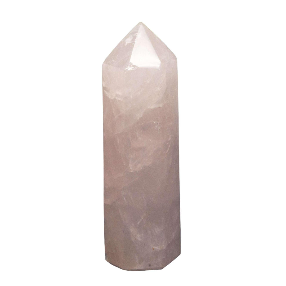 Gentle, pale pink Rose Quartz Tower, a pointed crystal for self-love and heart healing.