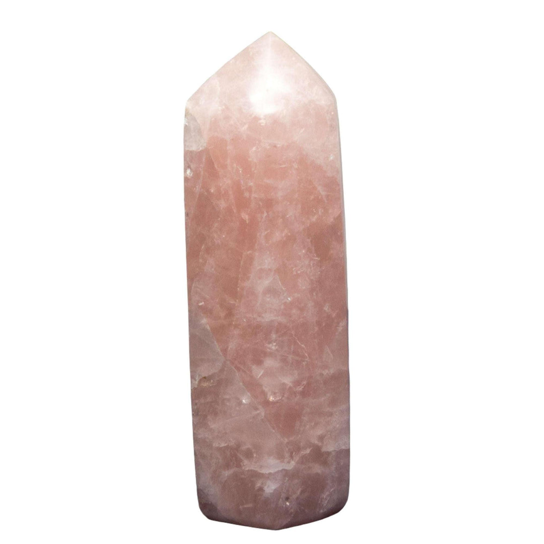 Gentle, warm Rose Quartz Tower for self-love and heart healing. Soft pink crystal with natural inclusions.