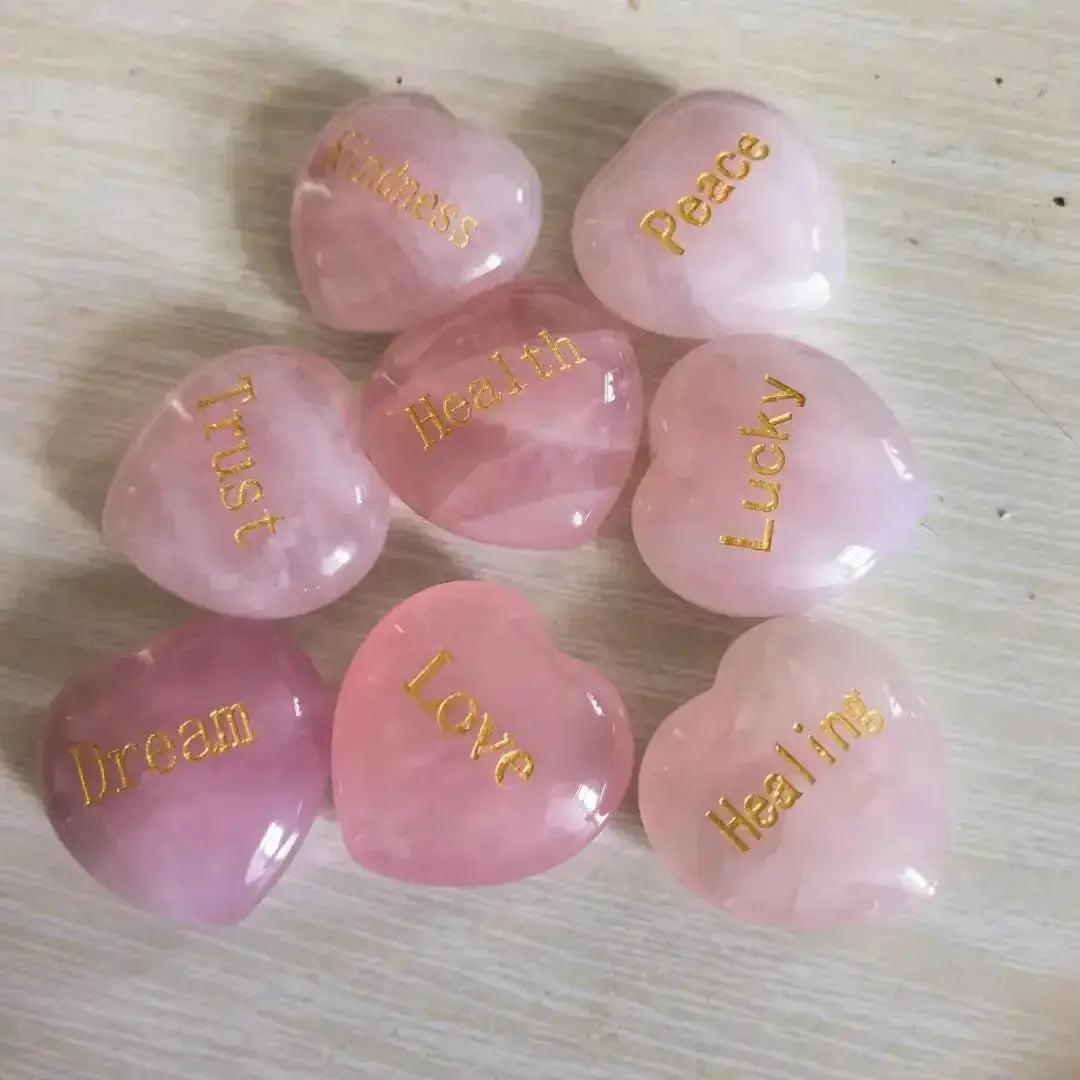 Rose Quartz Heart Engraved Inspirational Stone
