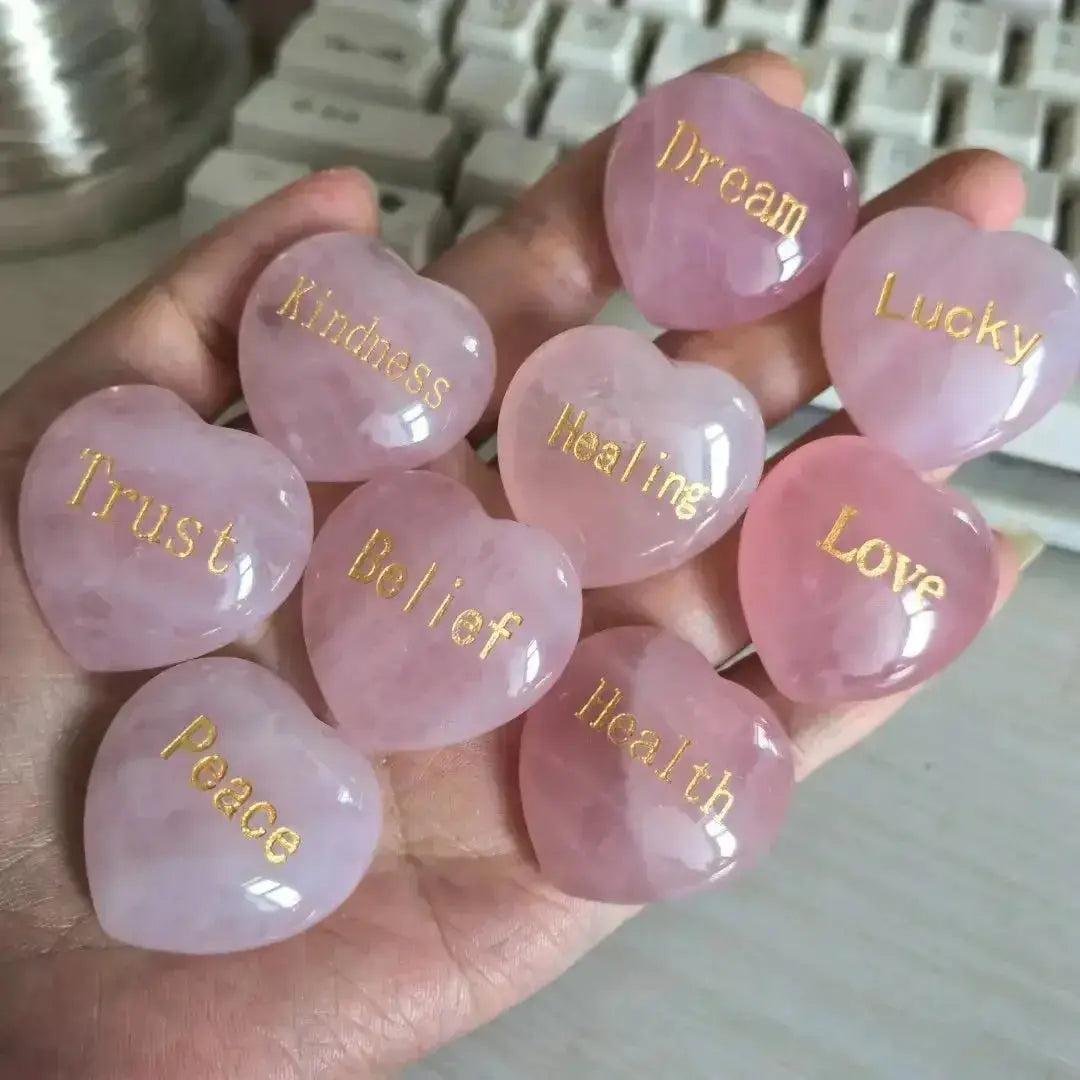 Rose Quartz Heart Engraved Inspirational Stone