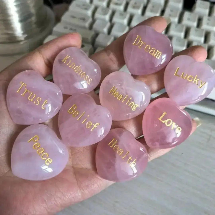 Rose Quartz Heart Engraved Inspirational Stone