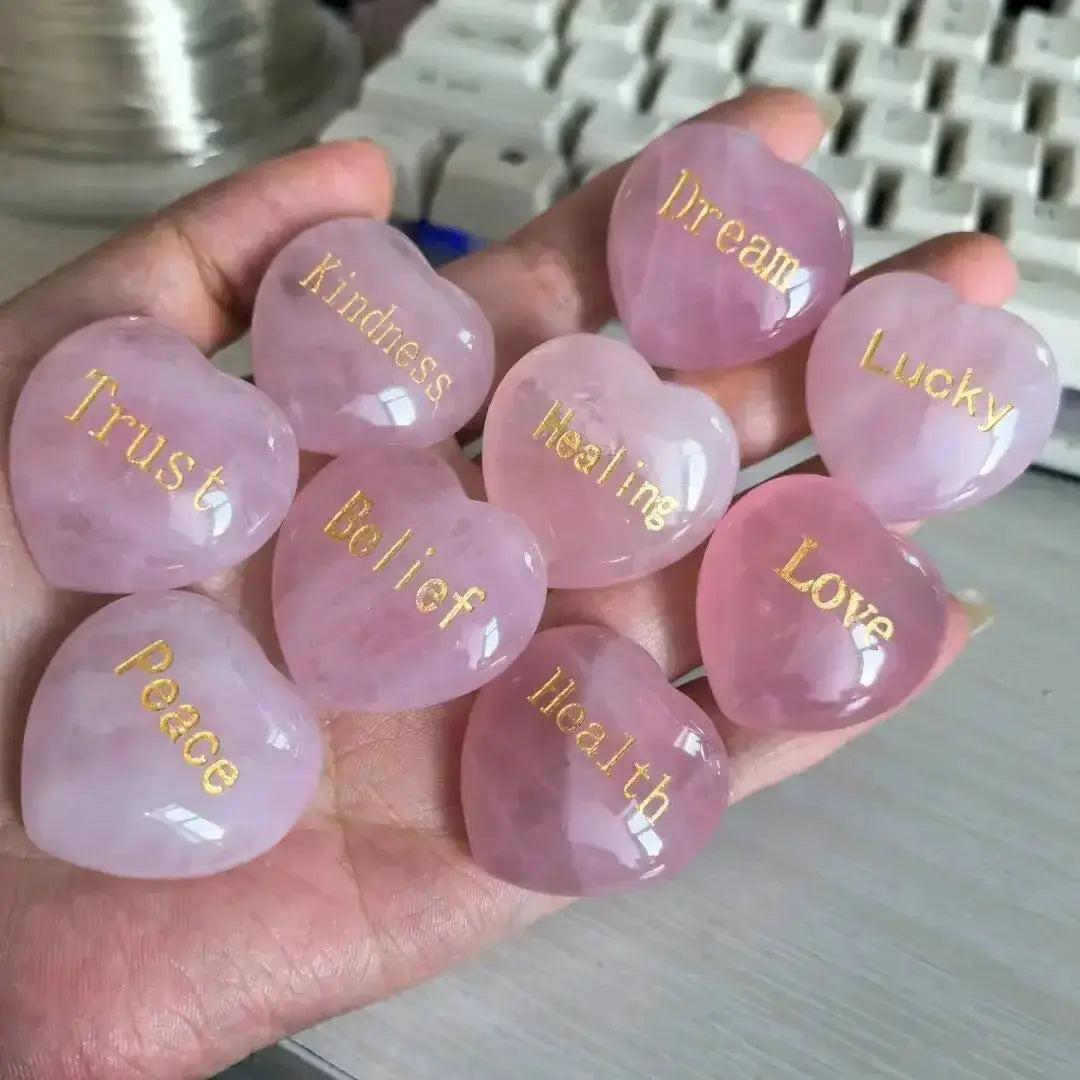 Rose Quartz Heart Engraved Inspirational Stone